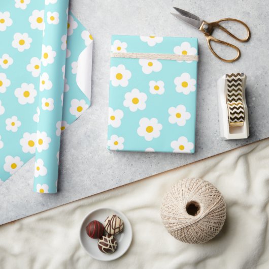 Niedliche Blume blaues Wrapping Paper Geschenkpapier (Kunsthandwerk)