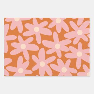 Niedliche Blume Blumenmuster in Orange und Pink Geschenkpapier Set