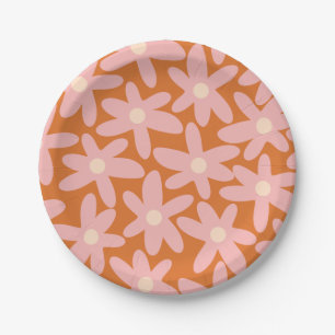 Niedliche Blume Blumenmuster in Orange und Pink Pappteller