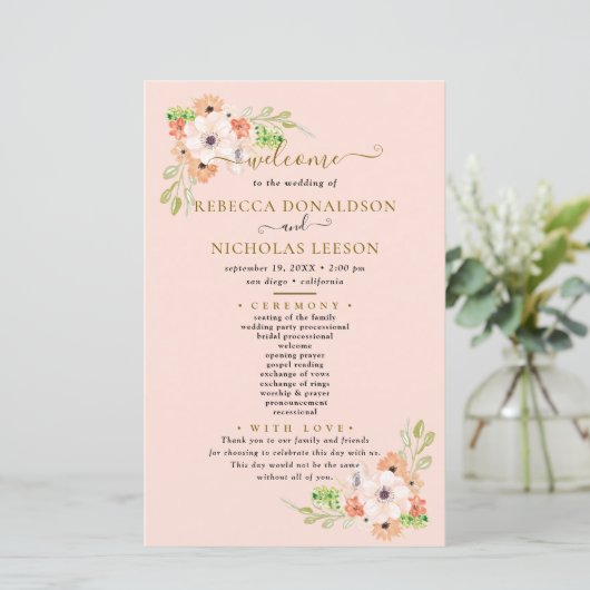 Niedliche Blume Botanisches Hochzeitsprogramm (Stehend Vorderseite)