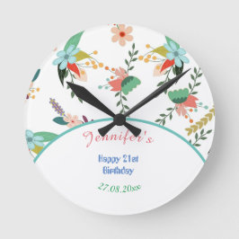 Niedliche Blume Bunte 21. Happy Geburtstag Runde Wanduhr