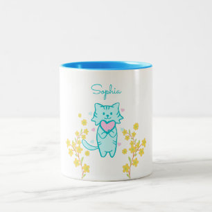 Niedliche Blume Cat and Heart Two-Tone-Kaffee-Tass Zweifarbige Tasse