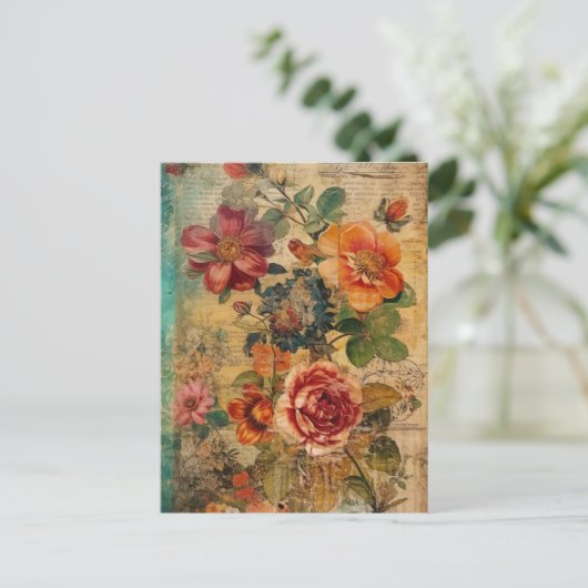 Niedliche Blume Collage Postkarte (Stehend Vorderseite)