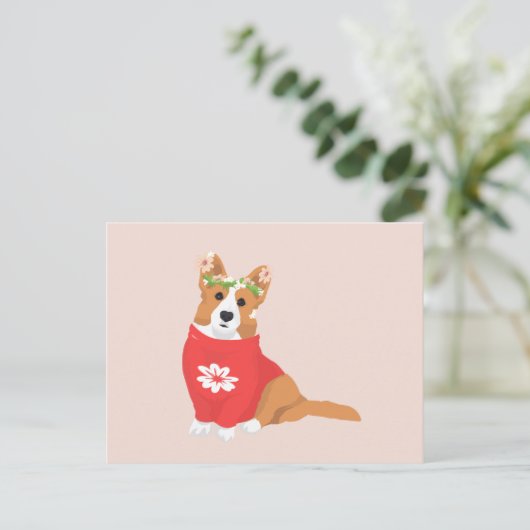 Niedliche Blume Crown Welsh Cardigan Corgi Postkarte (Stehend Vorderseite)