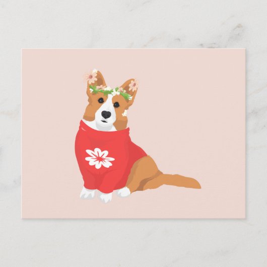 Niedliche Blume Crown Welsh Cardigan Corgi Postkarte (Vorderseite)