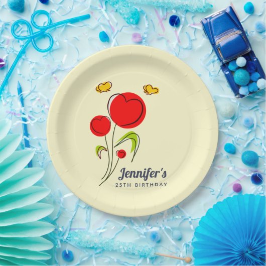 Niedliche Blume des Roten Herzens Illustration Geb Pappteller (Party)