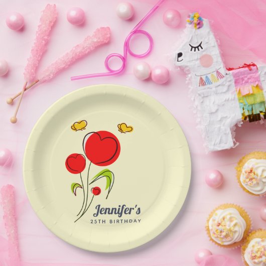 Niedliche Blume des Roten Herzens Illustration Geb Pappteller (Party)