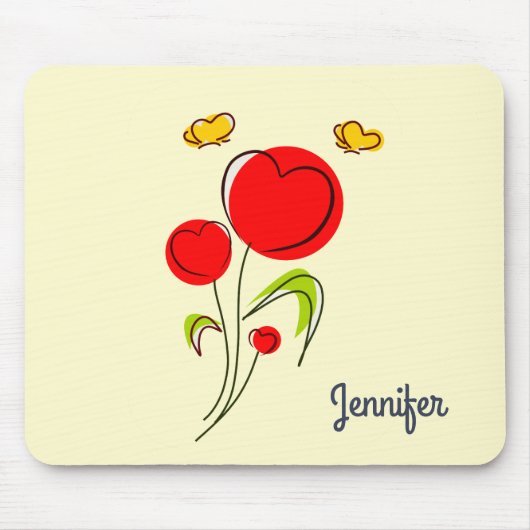 Niedliche Blume des Roten Herzens Mousepad (Vorne)
