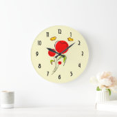 Niedliche Blume des Roten Herzens und Gelbe Schmet Große Wanduhr (Zuhause)