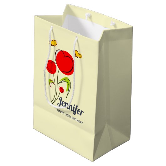 Niedliche Blume des Roten Herzens und Gelbe Schmet Mittlere Geschenktüte (Rückseite Schrägansicht)