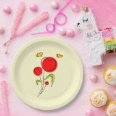 Niedliche Blume des Roten Herzens und Gelbe Schmet Pappteller (Party)