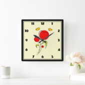 Niedliche Blume des Roten Herzens und Gelbe Schmet Quadratische Wanduhr (Zuhause)
