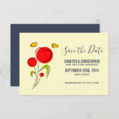 Niedliche Blume des Roten Herzens und Gelbe Schmet Save The Date (Vorne/Hinten)