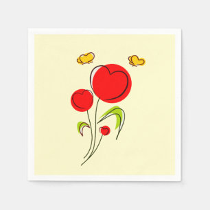 Niedliche Blume des Roten Herzens und Gelbe Schmet Serviette