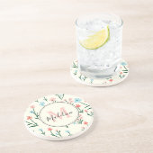 Niedliche Blume Elfenbeinweiße Elegante Rosa Monog Getränkeuntersetzer (Seite)