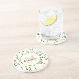 Niedliche Blume Elfenbeinweiße Elegante Rosa Monog Getränkeuntersetzer