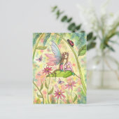 Niedliche Blume Fairy and Ladybug Fantasy Art Postkarte (Stehend Vorderseite)