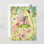 Niedliche Blume Fairy and Ladybug Fantasy Art Postkarte (Vorne/Hinten)