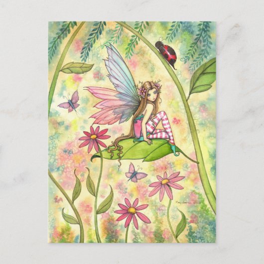 Niedliche Blume Fairy and Ladybug Fantasy Art Postkarte (Vorderseite)