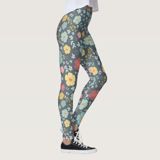 Niedliche Blume Farbenfrohe nahtlose Muster Leggings (Rechts)