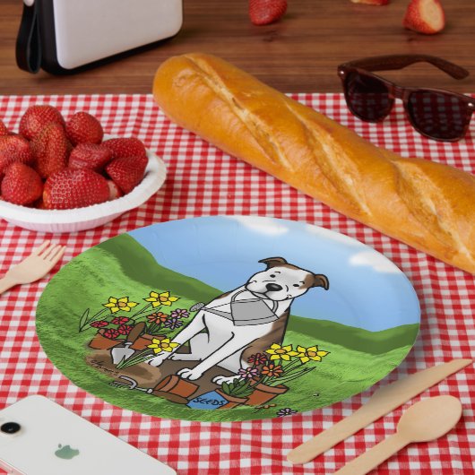 Niedliche Blume Gardener Pit Bull (lt brindle whit Pappteller (Picknick)