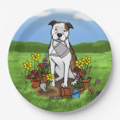 Niedliche Blume Gardener Pit Bull (lt brindle whit Pappteller (Vorderseite)