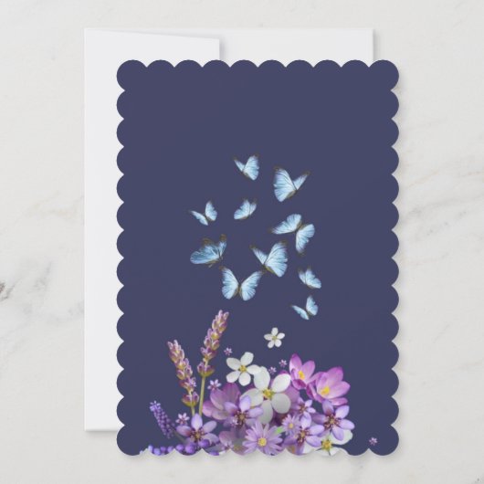 Niedliche Blume, gibt er mir Schmetterlinge Brautp Einladung (Rückseite)