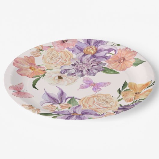 Niedliche Blume, gibt er mir Schmetterlinge Brautp Pappteller (Schrägansicht)