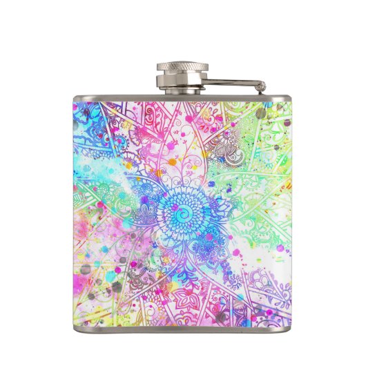 Niedliche Blume handgezeichnetes Design Aquarellfa Flachmann (Rückseite)