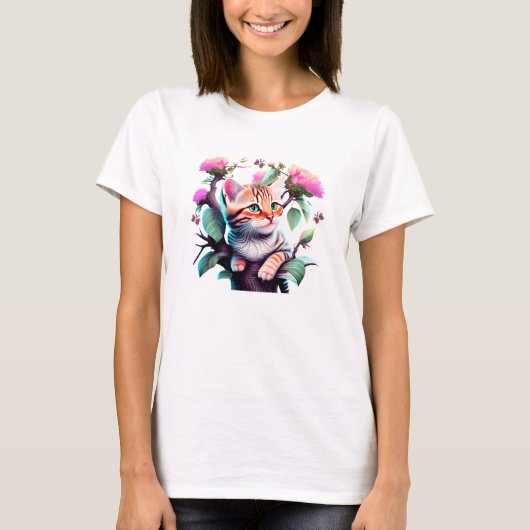 Niedliche Blume Katze Acrylic T - Shirt (Vorderseite)