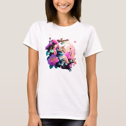 Niedliche Blume Katze Acrylic T - Shirt (Vorderseite)
