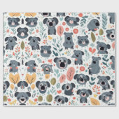 Niedliche Blume koalas Tiere Bäume Wrapping Paper Geschenkpapier (Flach)