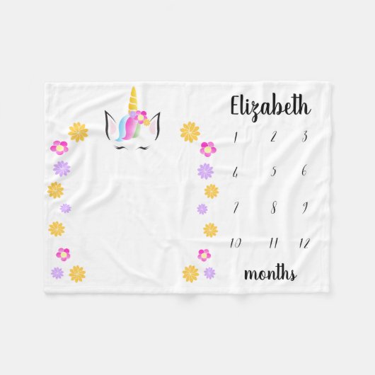 Niedliche Blume Krone Unicorn Kinderspielplatz Fleecedecke (Vorderseite (Horizontal))