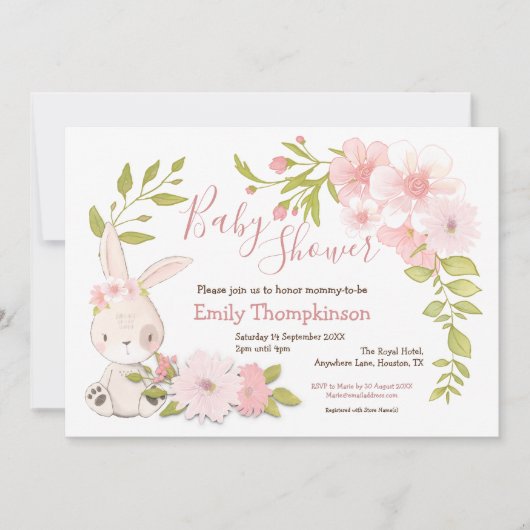 Niedliche Blume Leaf Rahmen Girl Babydusche Einladung (Vorderseite)