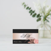 Niedliche Blume mit Monogram, Schwarze Rose Gold D Visitenkarte (Stehend Vorderseite)