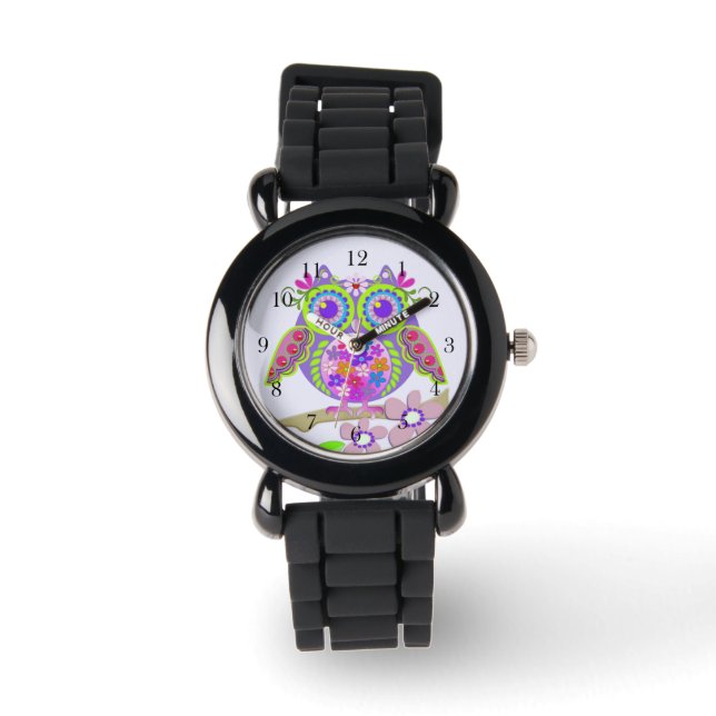 Niedliche Blume Power Owl Uhr (Vorderseite)