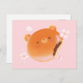 Niedliche Blume Sakura und Anpan Bear Painted Bäck Postkarte (Vorne/Hinten)