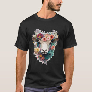 Niedliche Blume Schafe auf Blumenschaf im Sommer T-Shirt