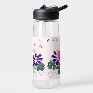 Niedliche Blume Schmetterlinge Doodle Name Trinkflasche