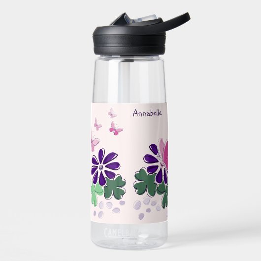 Niedliche Blume Schmetterlinge Doodle Name Trinkflasche (Links)