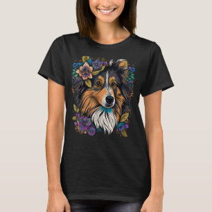 Niedliche Blume Sheltie Sommer Floral Shetland She T-Shirt