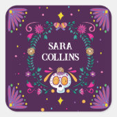 Niedliche Blume Skull Pattern Girls School & Uni Quadratischer Aufkleber (Vorderseite)