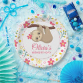 Niedliche Blume Sloth Geburtstagsparty Plate Pappteller (Party)