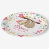 Niedliche Blume Sloth Geburtstagsparty Plate Pappteller (Schrägansicht)