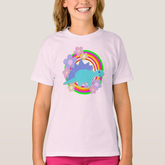 Niedliche Blume Stegosaurus Dinosaurier T-Shirt (Vorderseite)
