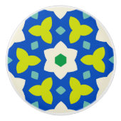 Niedliche Blume über blaue und grüne geometrische  Keramikknauf (Vorderseite)
