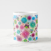 Niedliche Blume-Uhu-Hintergrundmuster Jumbo-Tasse (Vorderseite)
