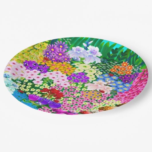 Niedliche Blume und Bugs Pappteller (Schrägansicht)