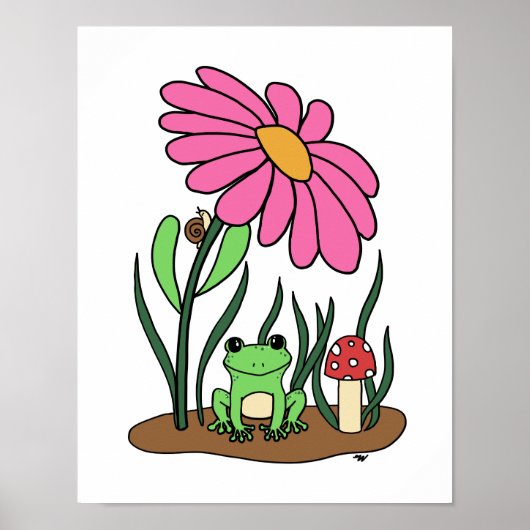 Niedliche Blume und Frosch-Poster Poster (Vorne)