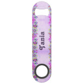 Niedliche Blume und Schmetterlinge auf lila Speed Flaschenöffner (Vorderseite)